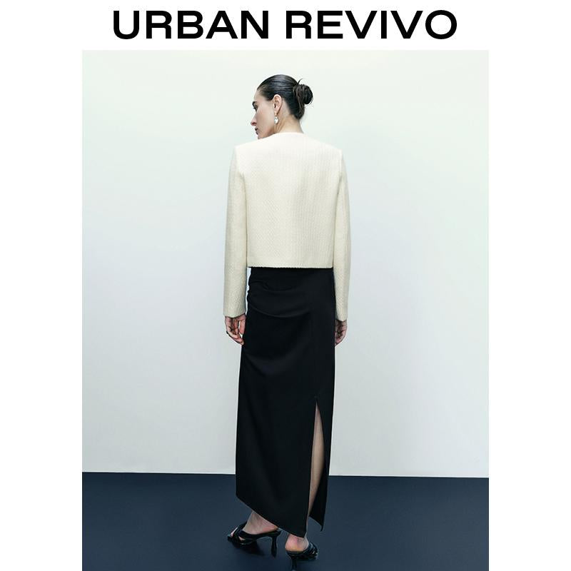 URBAN REVIVO Fashionable Tweed Jacket for Women UWG130014 Casual Outfit 2025 Women Clothing Girl Elegant Fashion Trendy and Versatile OOTD